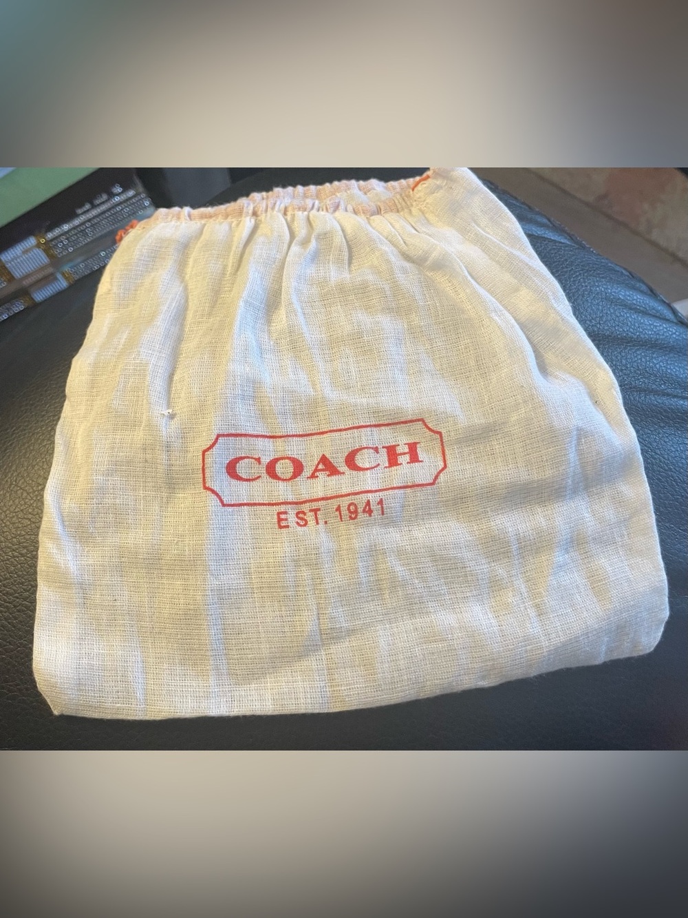 Coach Linen Drawstring Pouch with Red Logo